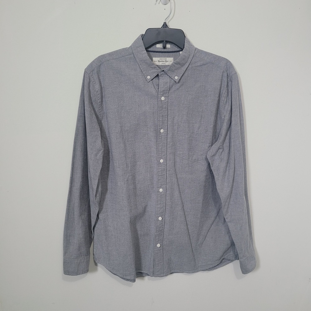Hawker Rye Size L Button Front Shirt Mens Grey Stretch Oxford MGW10356-RG